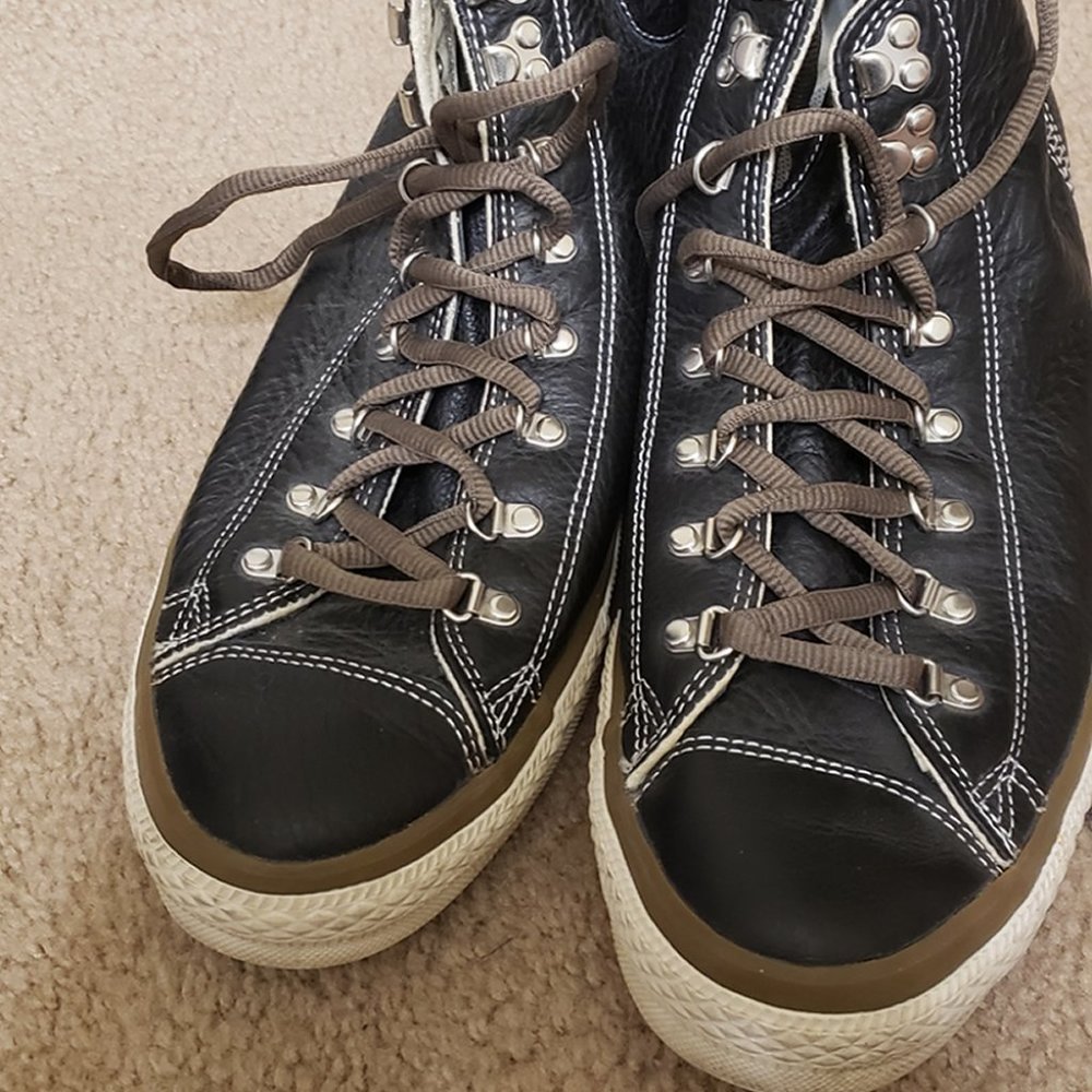 Black Leather Converse High Top All Stars size 13